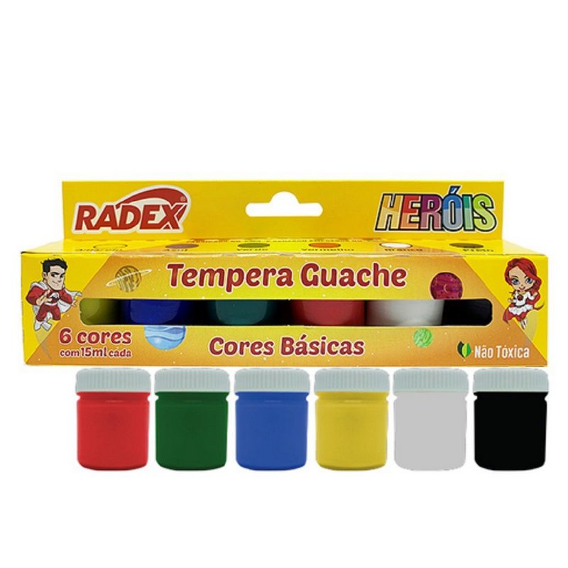 Tempera Guache 6 Cores Básicas - Radex Tempera Guache 6 Cores Básicas - Radex