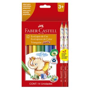 Lápis de Cor 12 Cores + 2 Lápis Grafite Triangular Jumbo - Faber-Castell