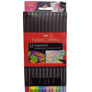Lápis de cor SuperSoft 6 cores neon e 6 tons pasteis - Faber Castell