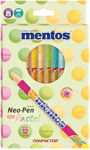 Canetinha Mentos 12 Cores Com Cheirinho Neon-Pen Pastel - Compactor