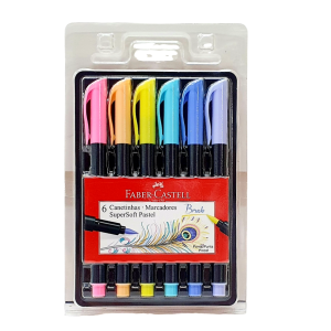Kit 6 Canetinhas Marcadores SuperSoft Pastel Brush - Faber-Castell