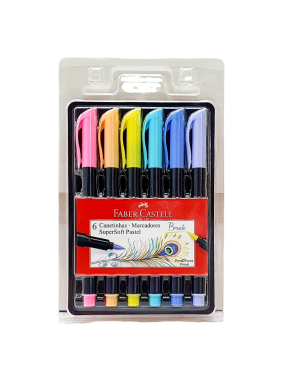 Kit 6 Canetinhas Marcadores SuperSoft Pastel Brush - Faber-Castell