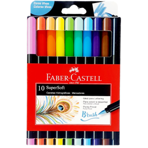 Kit 10 Canetinhas Marcadores SuperSoft Hidrográfica Brush lettering - Faber-Castell