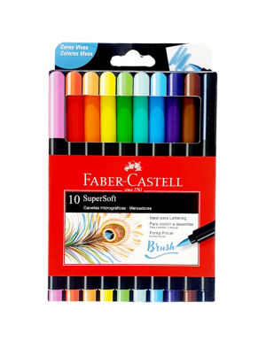 Kit 10 Canetinhas Marcadores SuperSoft Hidrográfica Brush lettering - Faber-Castell