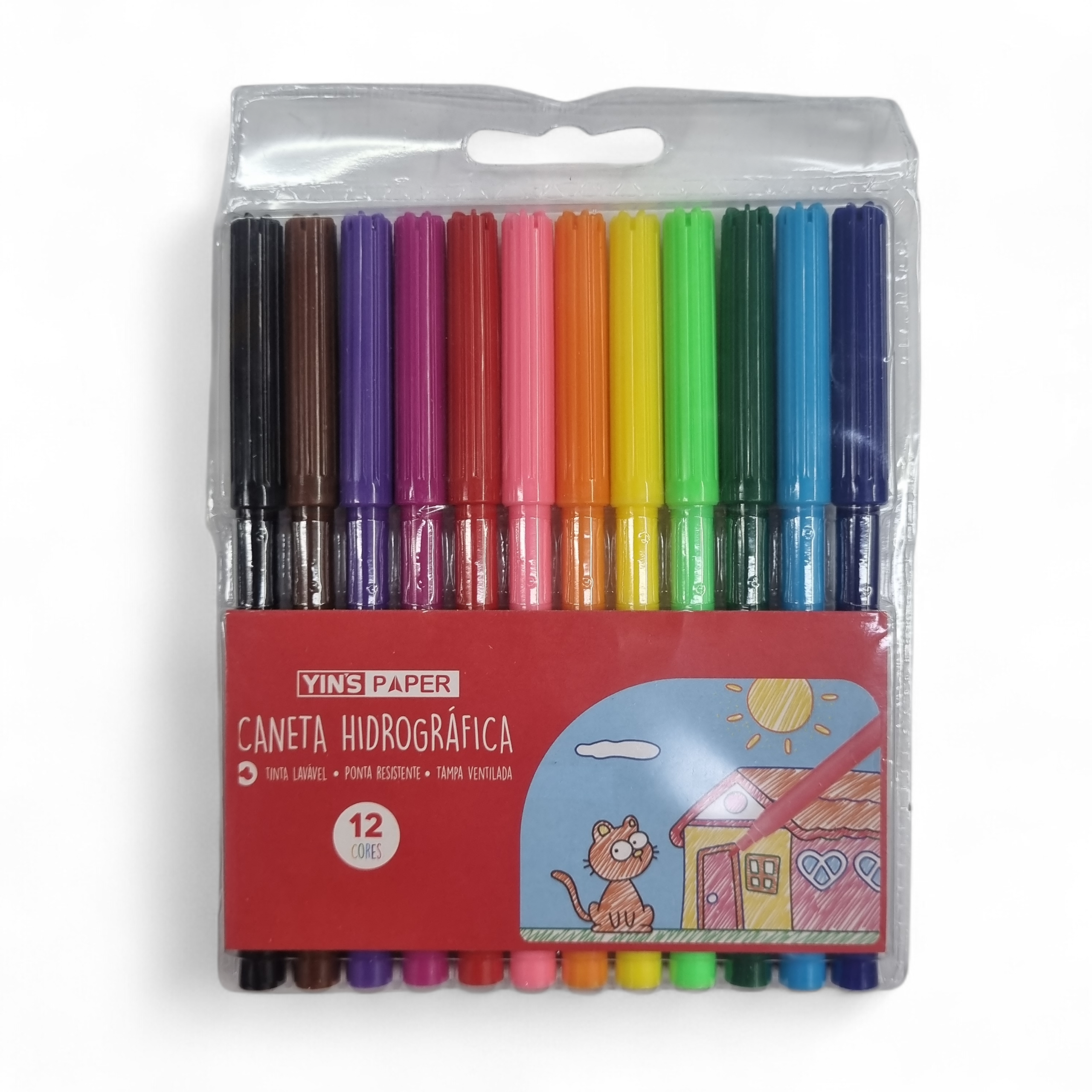 Caneta Hidrográfica 12 Cores - Yin's Paper Caneta Hidrográfica 12 Cores - Yin's Paper