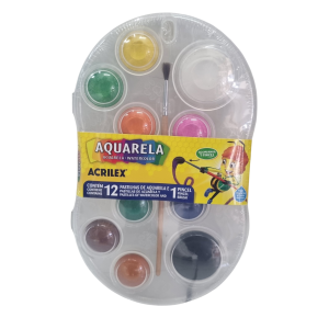 Kit Aquarela 12 Cores em Pastilhas + 1 Pincel - Acrilex