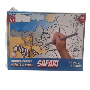 Quebra-Cabeça Infantil Monte e Pinte Safari 24 Peças - Pais & Filhos