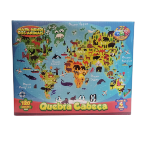 Quebra-Cabeça Mapa Mundi dos Animais 120 Peças - GGB Brinquedos