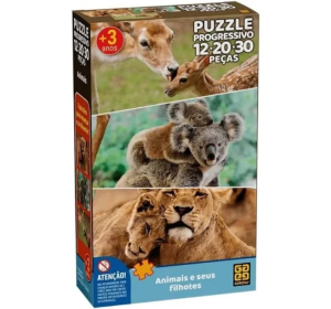 Quebra-Cabeça Puzzle Progressivo Animais e Seus Filhotes - Grow