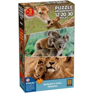 Quebra-Cabeça Puzzle Progressivo Animais e Seus Filhotes - Grow