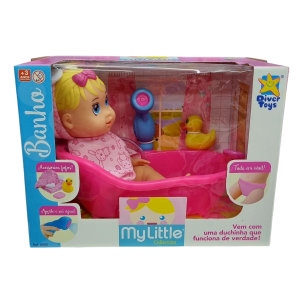 Boneca Bebê Banho com Banheira e Ducha My Little Collection - Divertoys