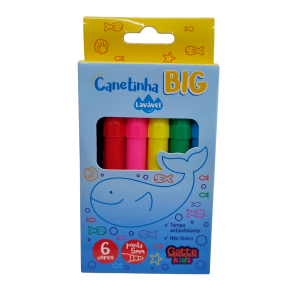 Canetinha Big Lavável 12 Cores Jumbo Infantil - Gatte Kids