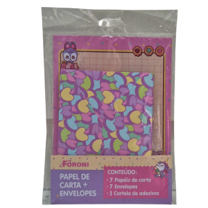 Kit Papel de Carta 90g 7 Folhas + 7 Envelopes + Adesivos - Foroni