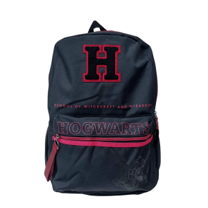 Mochila Escolar Hogwarts Harry Potter Preta com Bolso Frontal e Lateral - Luxcel