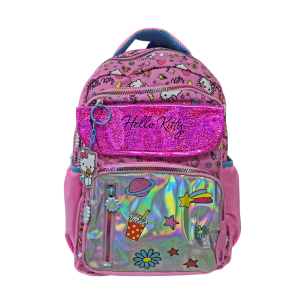 Mochila Escolar Infantil Hello Kitty com Glitter e Bolso Frontal - Xeryus