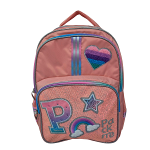 Mochila Escolar Infantil Rosa com Coração e Bolsos Laterais - Pack Me