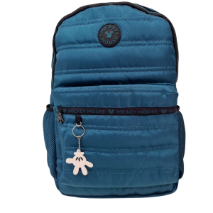 Mochila Escolar Mickey Mouse Azul com Chaveiro e Bolsos Laterais - Xeryus