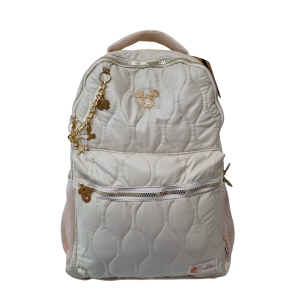 Mochila Escolar Mickey Mouse Bege com Corrente e Bolso Frontal - Xeryus