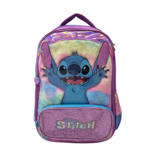 Mochila Escolar Stitch Infantil Roxa com Bolso Frontal - Luxcel