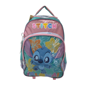 Mochila Escolar Stitch com Rodinhas Turquesa com Bolso Frontal - Luxcel