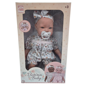 Boneca Victória Baby Bebê Realista com Chupeta e Acessórios - Roma Brinquedos
