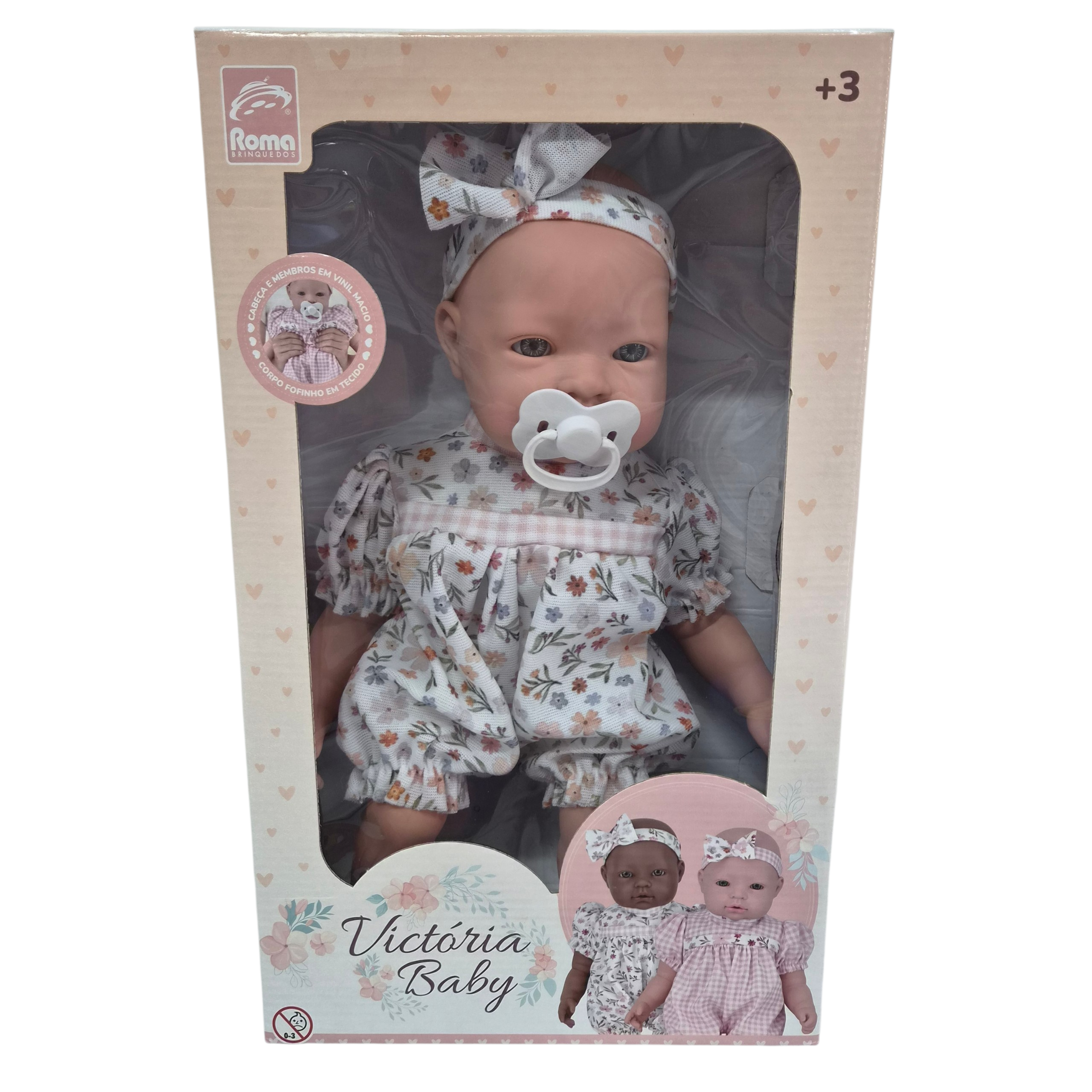 Boneca Victória Baby Bebê Realista com Chupeta e Acessórios - Roma Brinquedos Boneca Victória Baby Bebê Realista com Chupeta e Acessórios - Roma Brinquedos