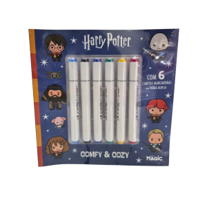 Kit 6 Canetas Ponta Dupla + Livro de Colorir Harry Potter - Livros Magic