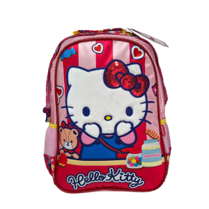Mochila Escolar Infantil Hello Kitty com Pelúcia e Laço com Paetê - Xeryus