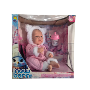 Boneca Bebê New Born Friozinho Macacão com Mamadeira - Diver Toys