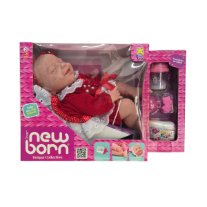 Boneca Bebê Realista New Born Unique Collection com Mamadeira e Chupeta - Diver Toys