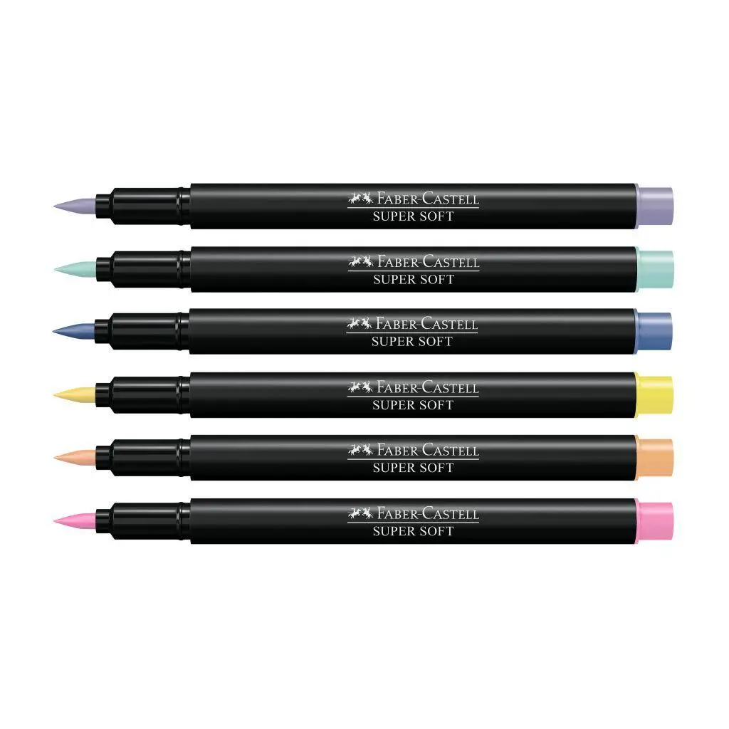 Conjunto 6 Canetinhas Marcadores SuperSoft Tons Pastel - Faber-Castell, com ponta pincel (brush)