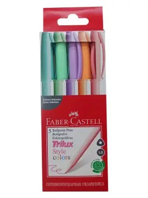 Conjunto 5 Canetas Esferográficas Trilux Style Colors 1.0mm Tons Pastel - Faber-Castell