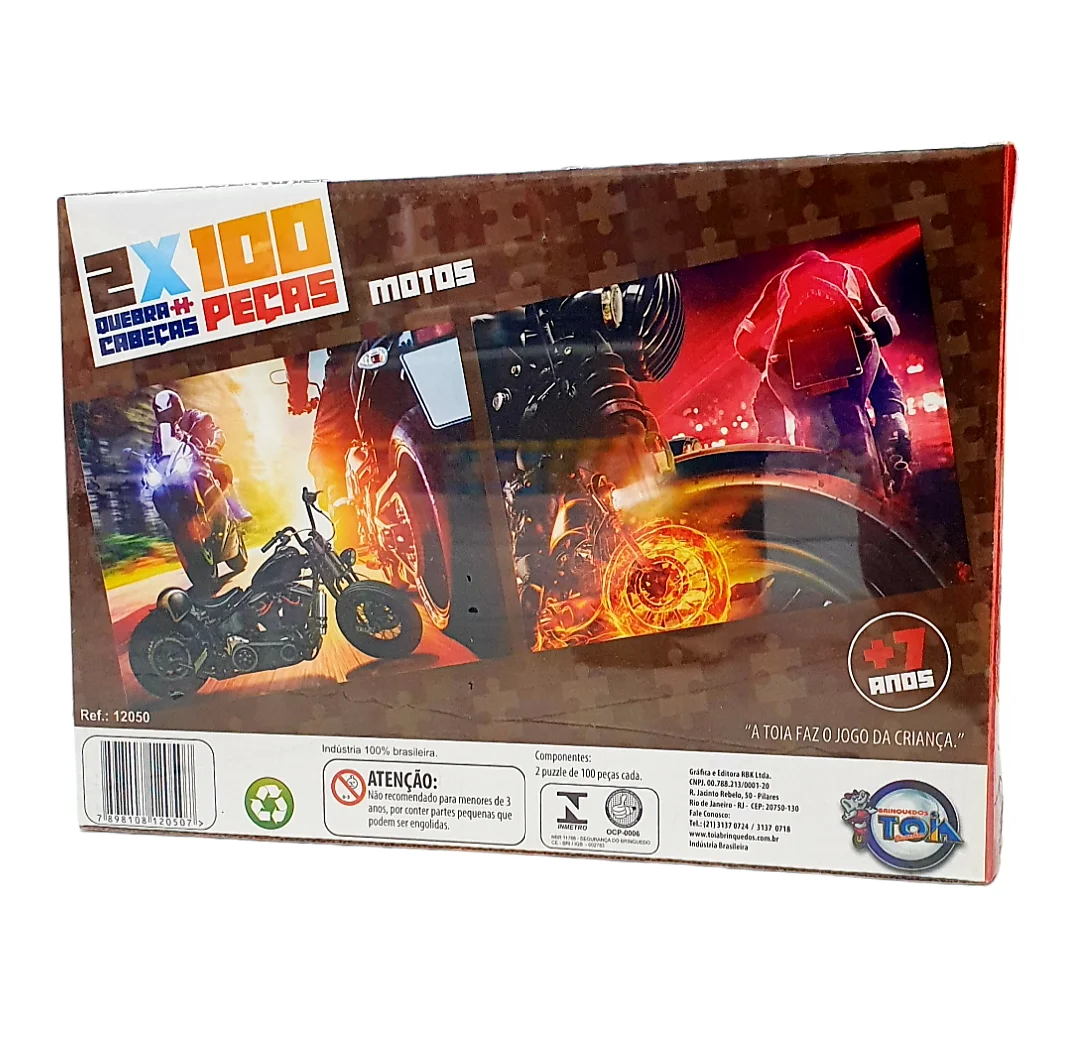 Quebra-Cabeça Puzzle 2 Em 1 Motos 2x100 - Brinquedo Toia Diversões