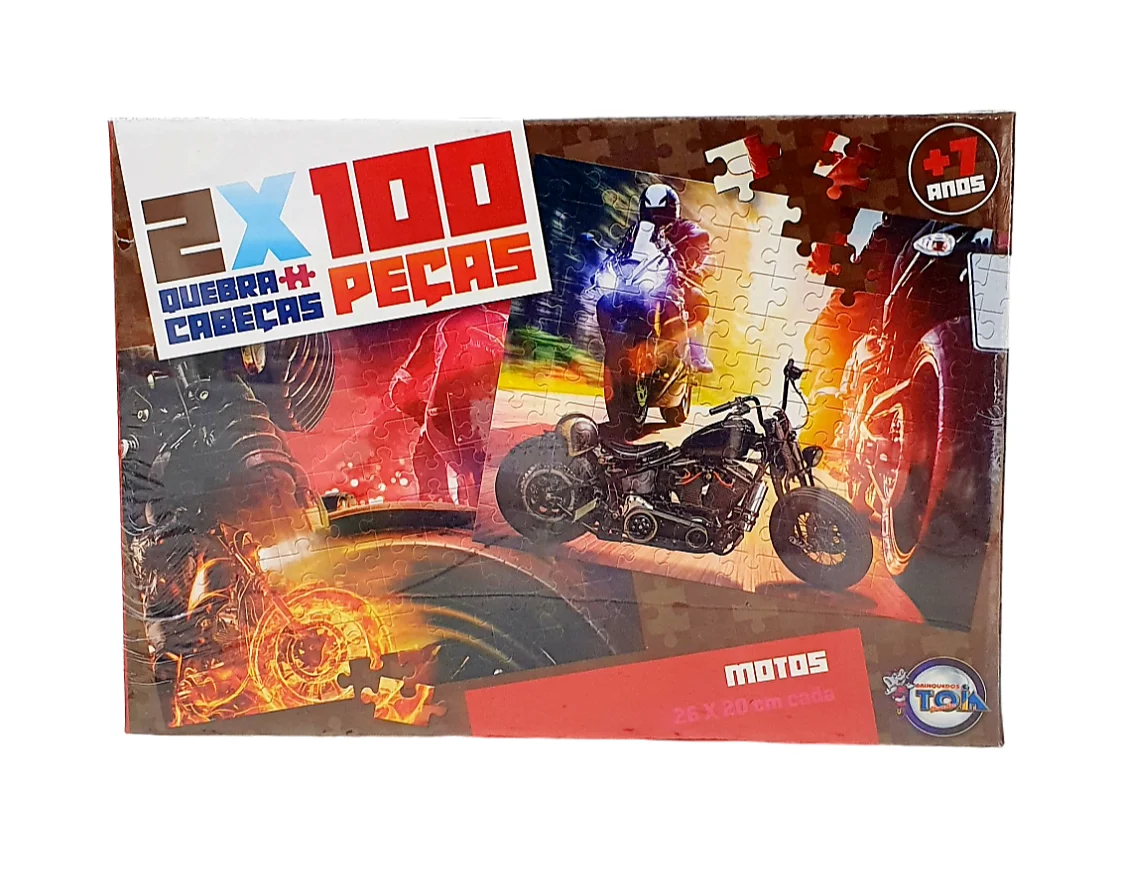 Quebra-Cabeça Puzzle 2 Em 1 Motos 2x100 - Brinquedo Toia Diversões