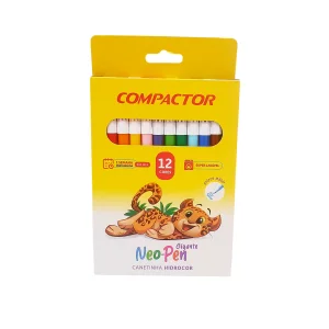 Canetinha Hidrográfica 12 Cores Compactor Neo Pen Gigante - Compactor