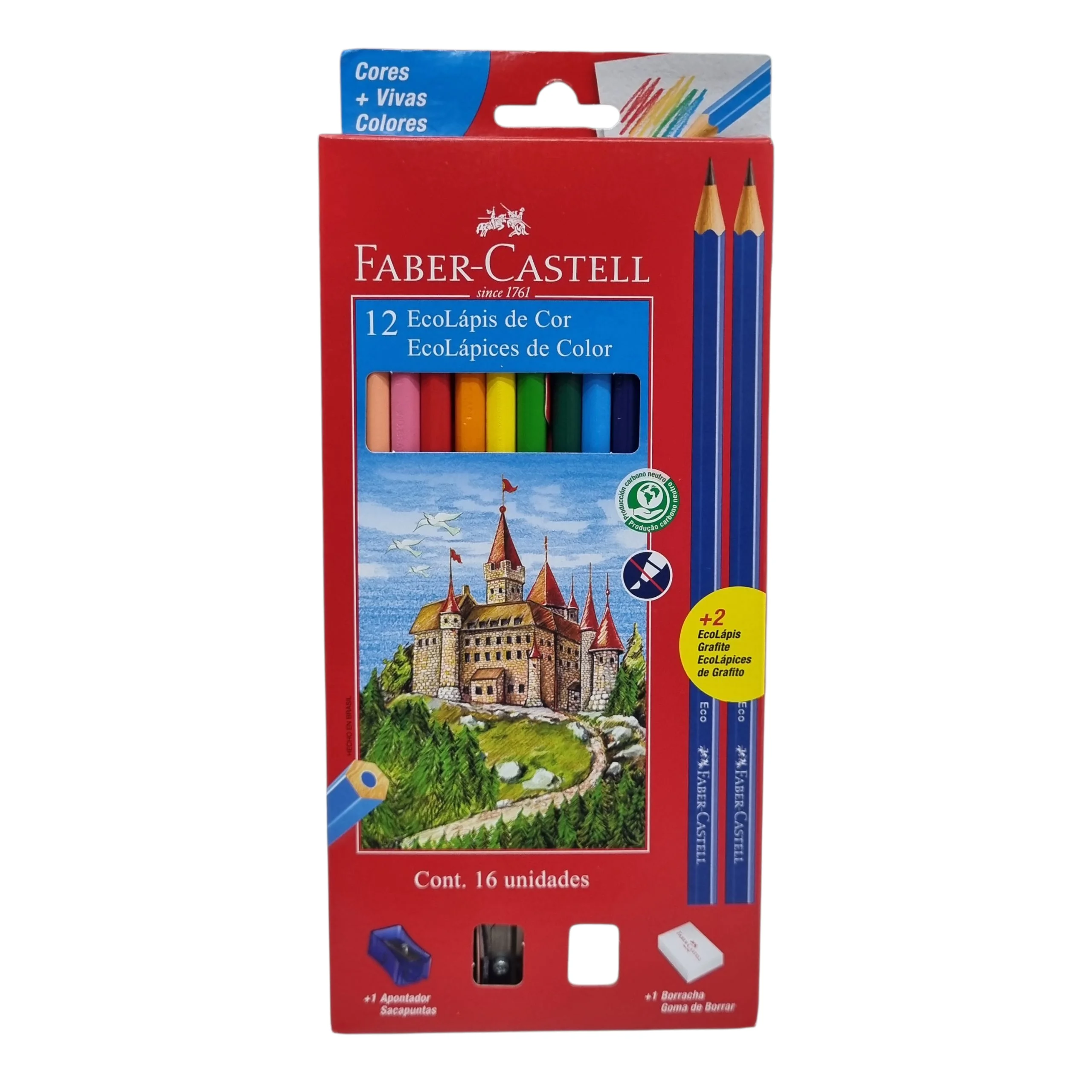 EcoLápis de Cor 12+2 Ecolápis Grafite + Apontador + Borracha - Faber-Castell EcoLápis de Cor 12+2 Ecolápis Grafite + Apontador + Borracha - Faber-Castell