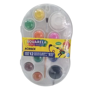 Kit Aquarela 12 Cores em Pastilhas + 1 Pincel - Acrilex