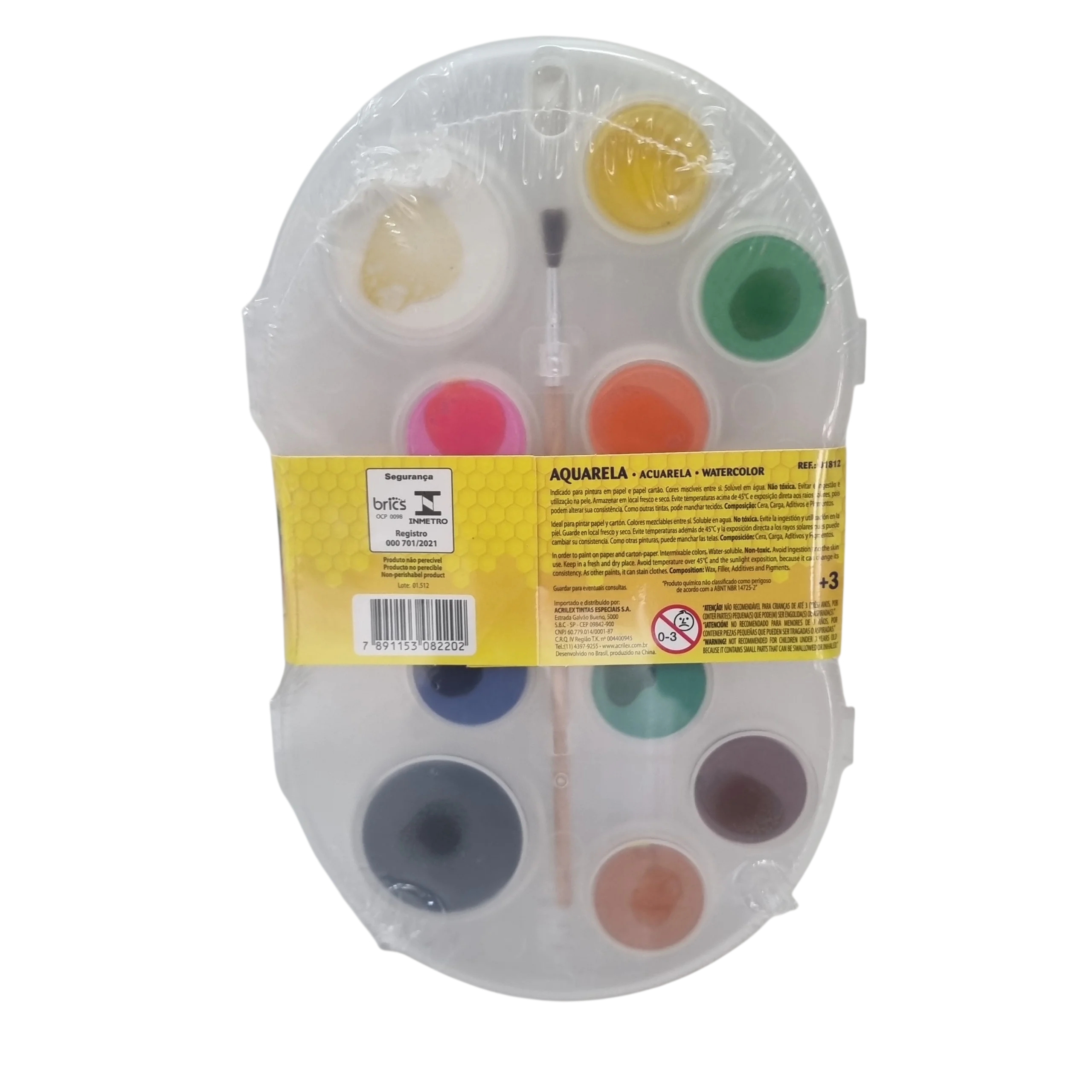 Kit Aquarela 12 Cores em Pastilhas + 1 Pincel - Acrilex