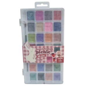 Kit Aquarela Perolizada Picnic 28 Cores + 1 Pincel - LeoArte