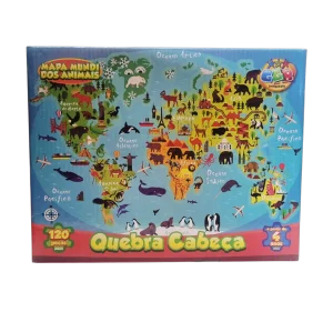 Quebra-Cabeça Mapa Mundi dos Animais 120 Peças - GGB Brinquedos