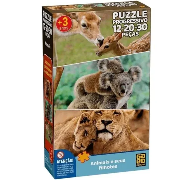 Quebra-Cabeça Puzzle Progressivo Animais e Seus Filhotes - Grow