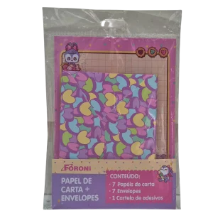 Kit Papel de Carta 90g 7 Folhas + 7 Envelopes + Adesivos - Foroni