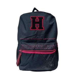 Mochila Escolar Hogwarts Harry Potter Preta com Bolso Frontal e Lateral - Luxcel