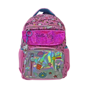 Mochila Escolar Infantil Hello Kitty com Glitter e Bolso Frontal - Xeryus