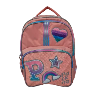 Mochila Escolar Infantil Rosa com Coração e Bolsos Laterais - Pack Me