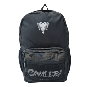Mochila Escolar Juvenil Preta Camuflada com Divisórias e Bolso Frontal - Cavalera