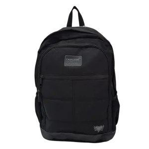 Mochila Escolar Masculina Preta com Bolso Frontal Casual - Cavalera