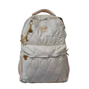 Mochila Escolar Mickey Mouse Bege com Corrente e Bolso Frontal - Xeryus