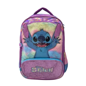 Mochila Escolar Stitch Infantil Roxa com Bolso Frontal - Luxcel