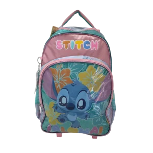 Mochila Escolar Stitch com Rodinhas Turquesa com Bolso Frontal - Luxcel